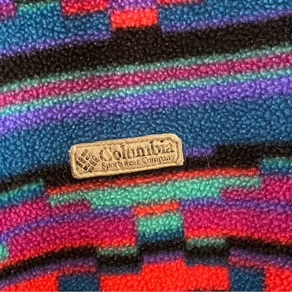 Vtg 80's Columbia Aztec Print Radial Sleeve 1/4 Snap Fleece Jacket Size L - HOLE - Picture 9 of 16